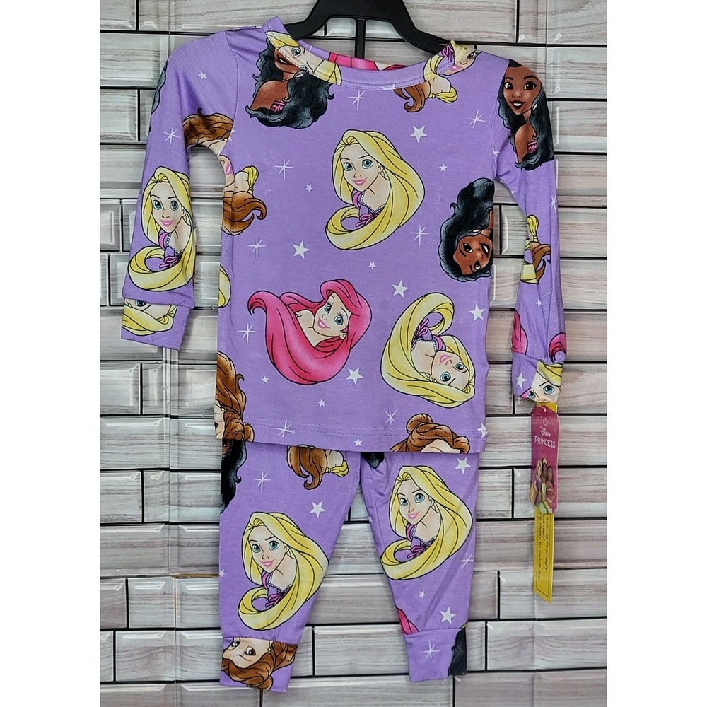 New Disney Princess Pajamas Toddler Girls 2T Purple‎ Long Sleeve Sleepwear Set